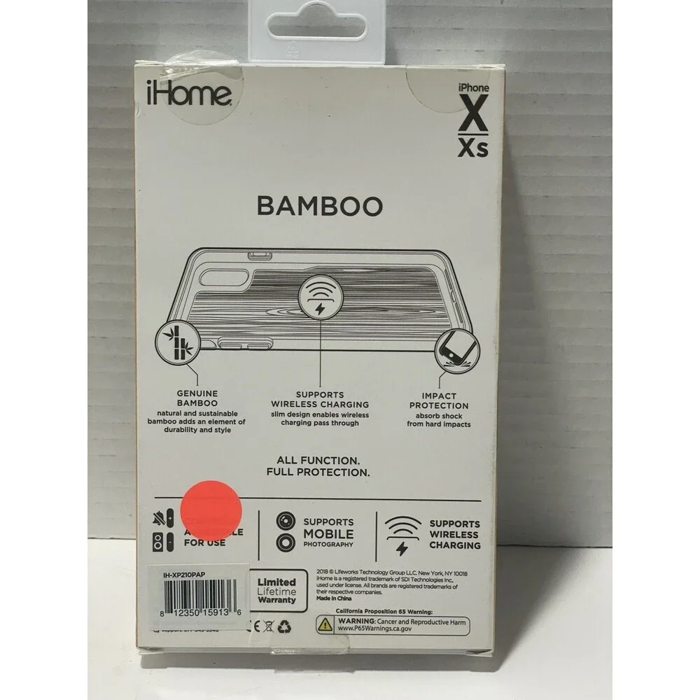 iHome Natural iPhone X/Xs Phone Case Bamboo Pink. New In Box